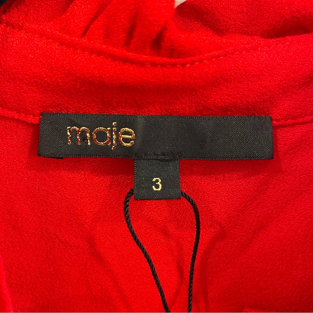 MAJE Rutta Ruffled Crepe Mini Dress In Rouge (Red) - Picture 6 of 8